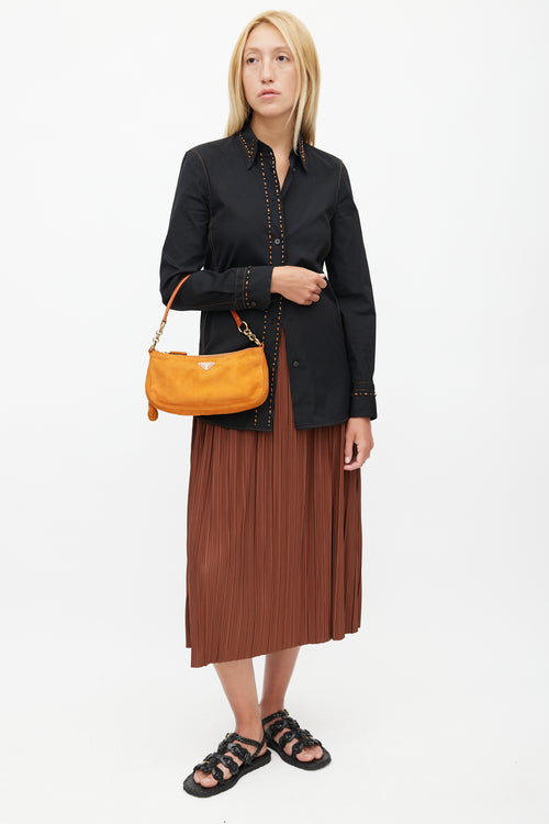 Prada Vintage Orange Suede Pom Pom Shoulder Bag