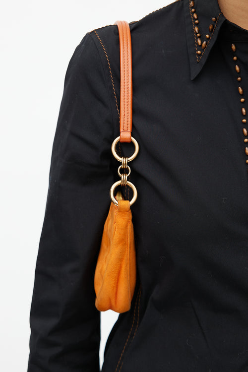 Prada Vintage Orange Suede Pom Pom Shoulder Bag