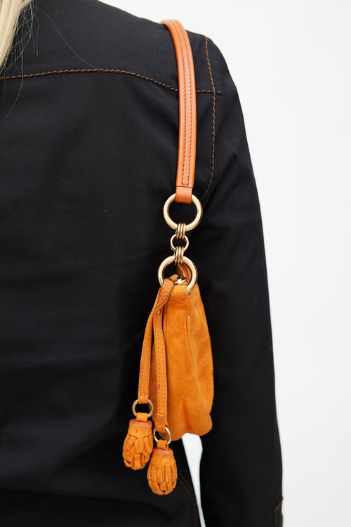 Prada Vintage Orange Suede Pom Pom Shoulder Bag