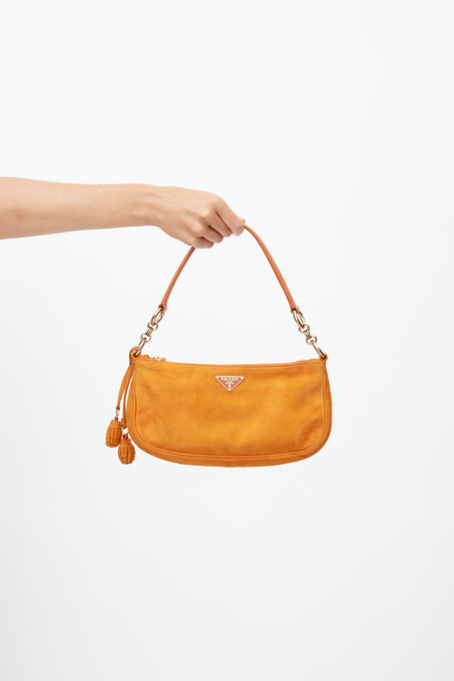 Prada Vintage Orange Suede Pom Pom Shoulder Bag