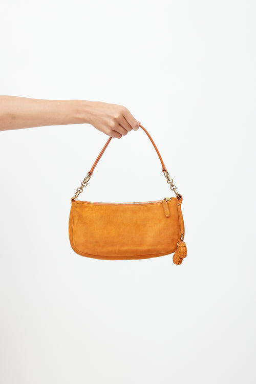 Prada Vintage Orange Suede Pom Pom Shoulder Bag