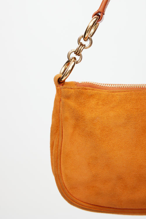 Prada Vintage Orange Suede Pom Pom Shoulder Bag