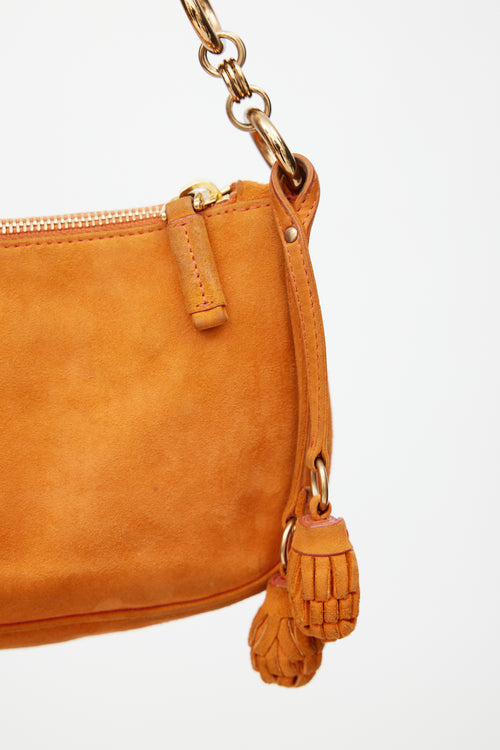 Prada Vintage Orange Suede Pom Pom Shoulder Bag