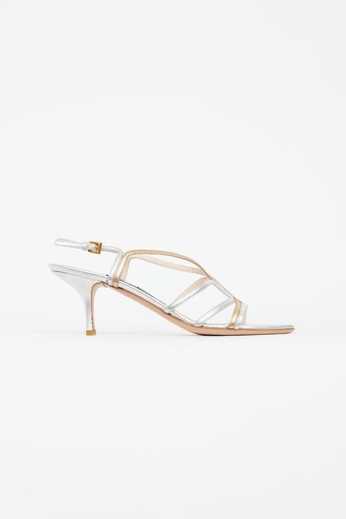 Prada Vintage Silver & Gold Leather Slingback Heel