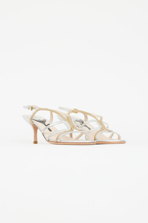 Prada Vintage Silver & Gold Leather Slingback Heel