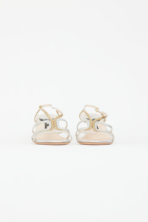 Prada Vintage Silver & Gold Leather Slingback Heel