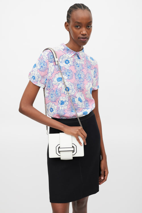 Prada White & Black Leather City Calf Ribbon Plex Bag