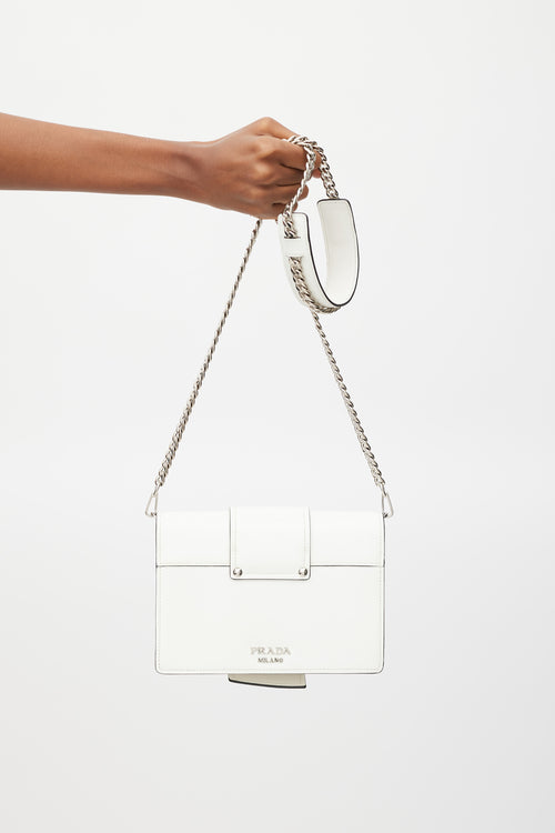Prada White & Black Leather City Calf Ribbon Plex Bag