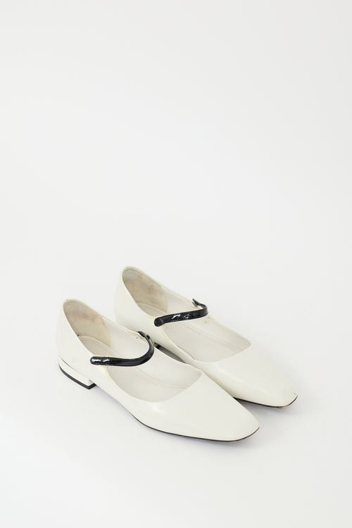 Prada White & Black Leather Mary Jane Flat