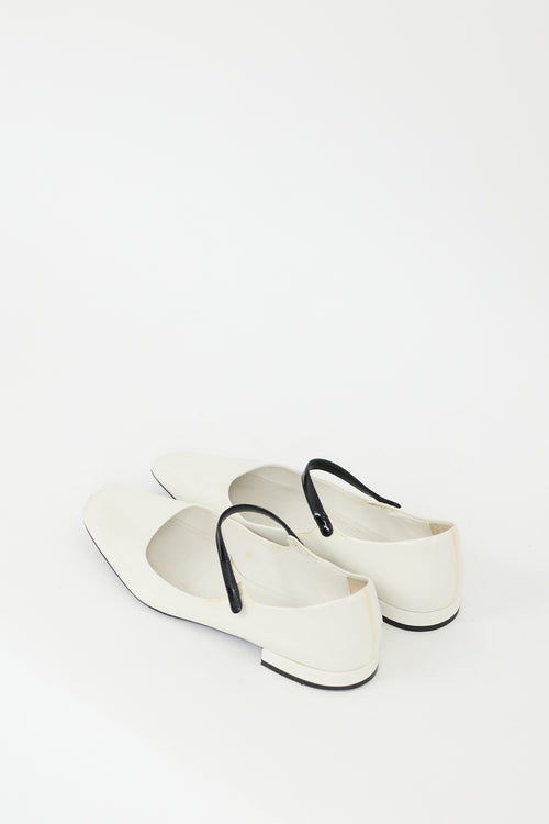 Prada White & Black Leather Mary Jane Flat