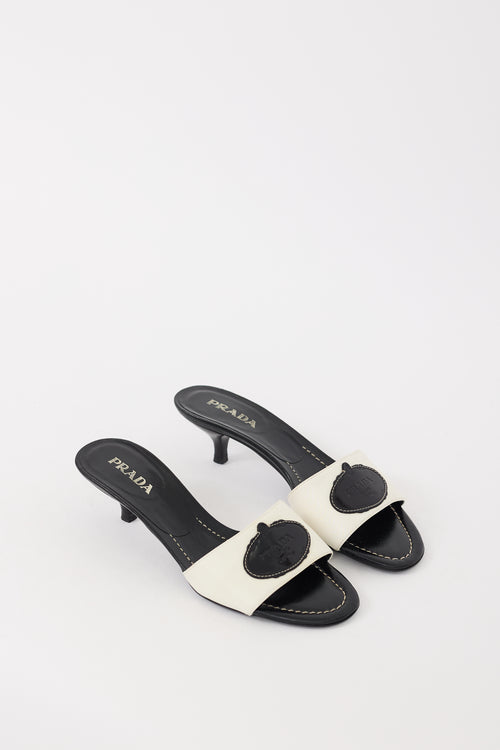 Prada White & Black Nylon & Leather Savoia Logo Mule