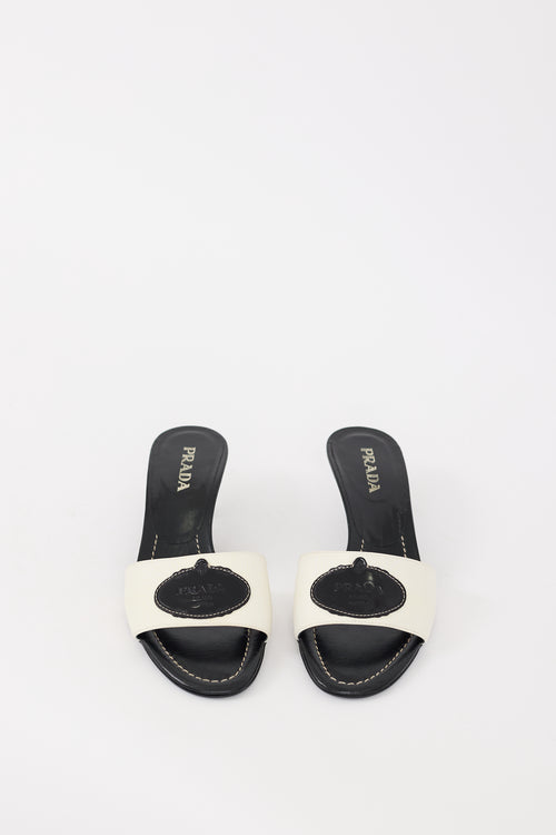 Prada White & Black Nylon & Leather Savoia Logo Mule