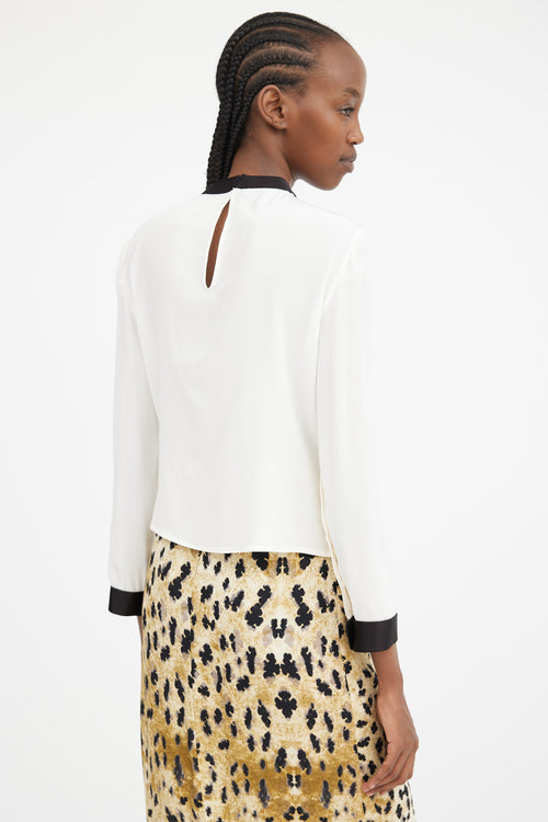White & Black Silk Bow Trimmed Top
