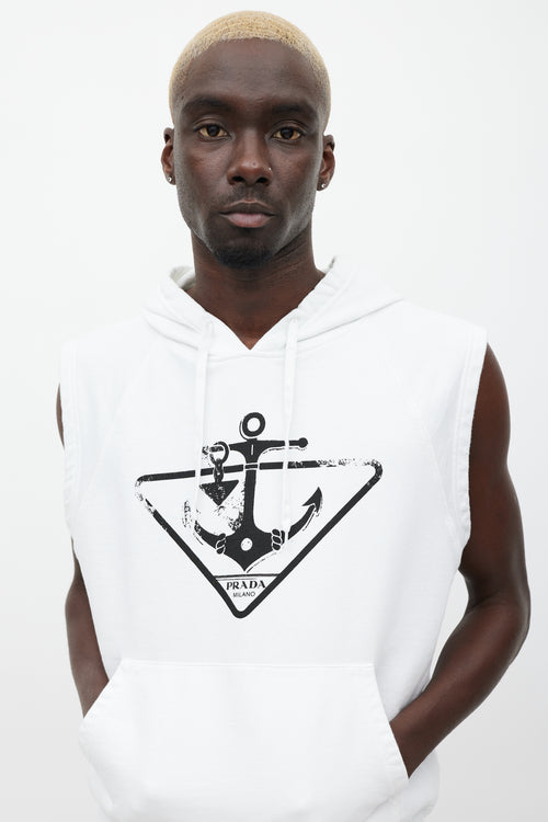 Prada White & Black Sleeveless Anchor Logo Hoodie