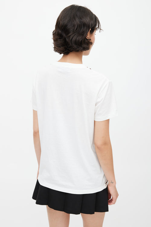 Prada White & Brown Beaded T-Shirt