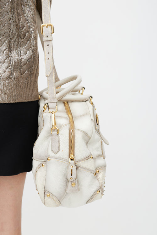Prada White & Gold Patchwork Leather Bag