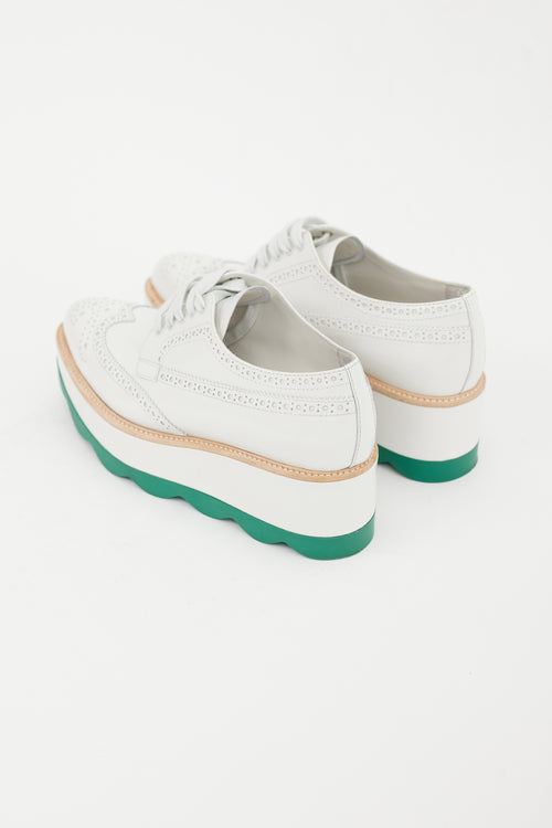 Prada White & Green Leather Platform Brogue