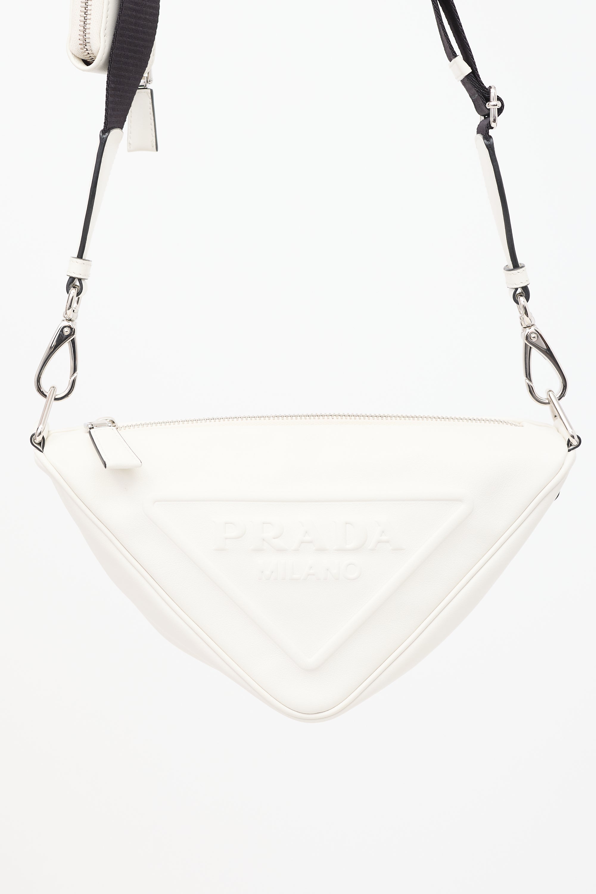 Prada White Leather Triangle Shoulder Bag