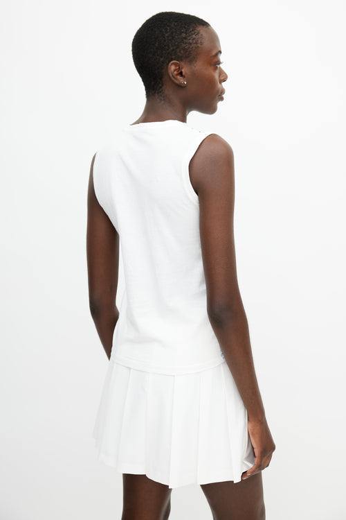 Prada White & Blue Floral Eyelet Top