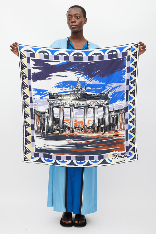 Prada White & Multicolour Pittoresque Silk Scarf