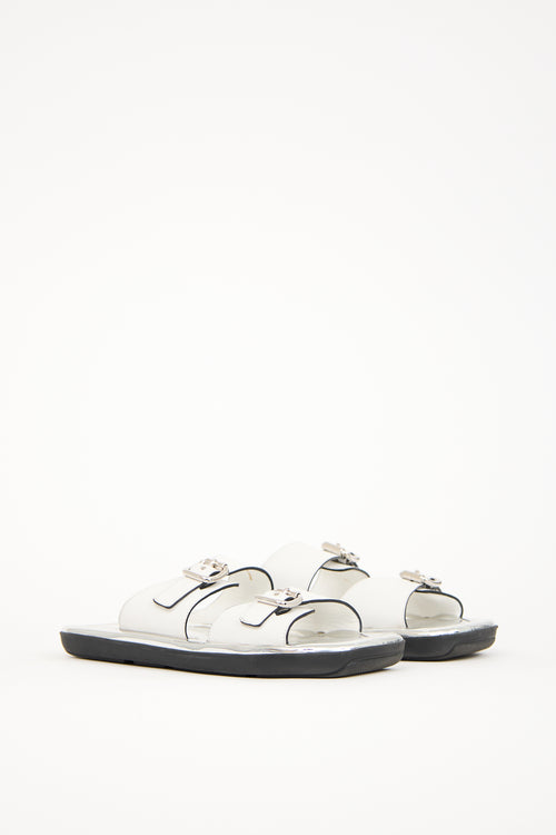 Prada White & Silver Leather Sandal