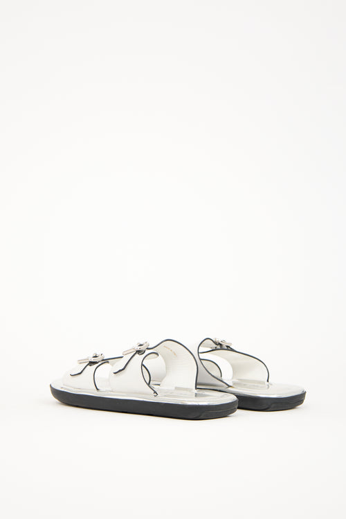 Prada White & Silver Leather Sandal
