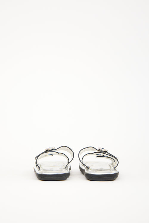 Prada White & Silver Leather Sandal