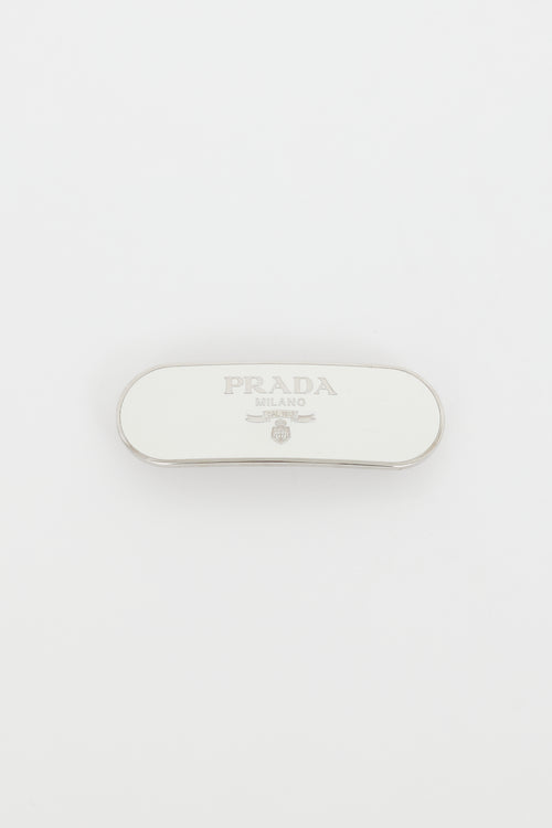Prada White & Silver Metal Hair Clip