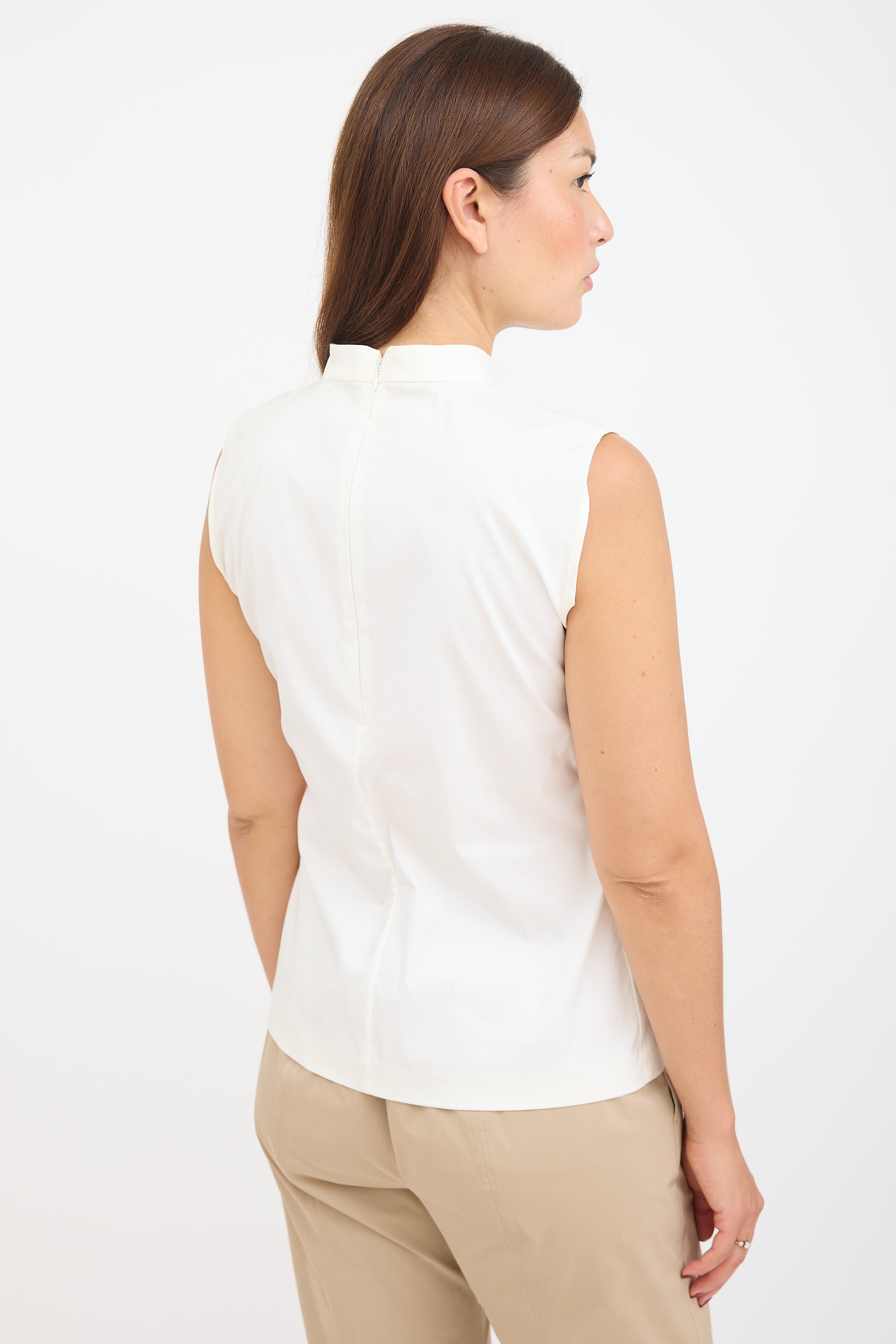 Prada White Sleeveless Mock Neck Top