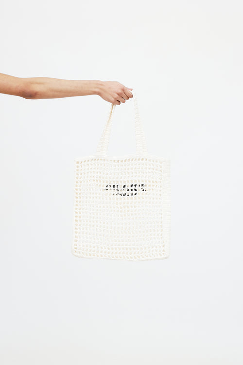 Prada Raffia Crochet Logo Tote Bag