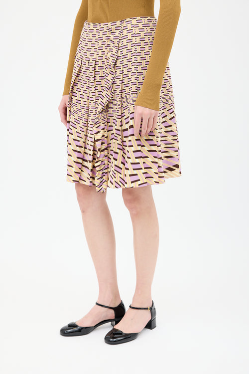 Prada Yellow & Purple Silk Printed Wrap Skirt