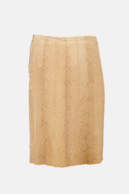 Prada Tan Leather Mid Length Skirt