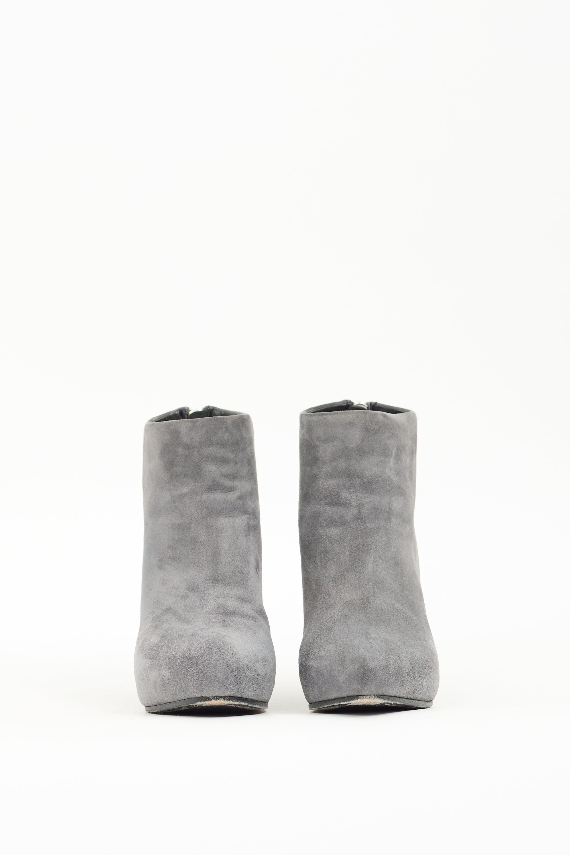 Prada Grey Suede Heeled Ankle Boot
