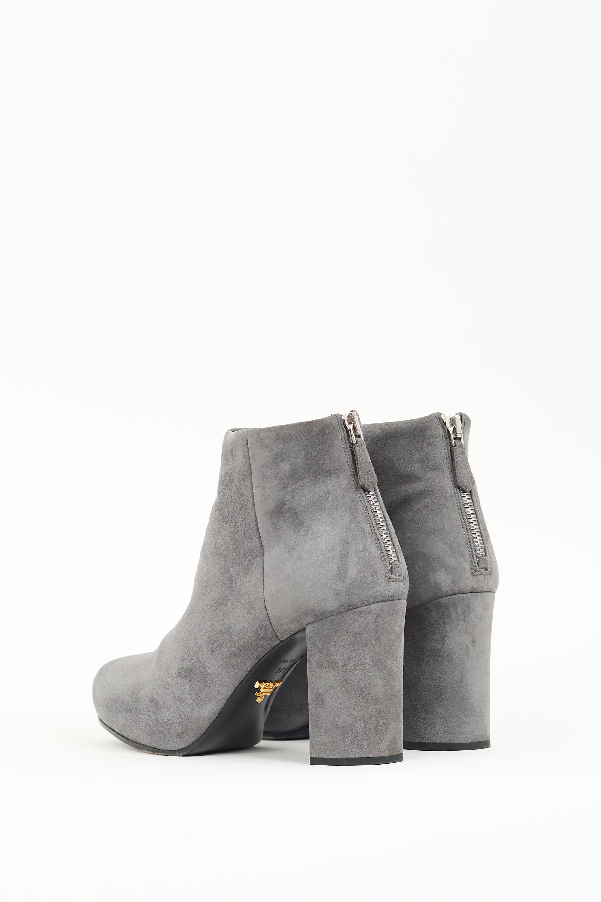 Prada Grey Suede Heeled Ankle Boot