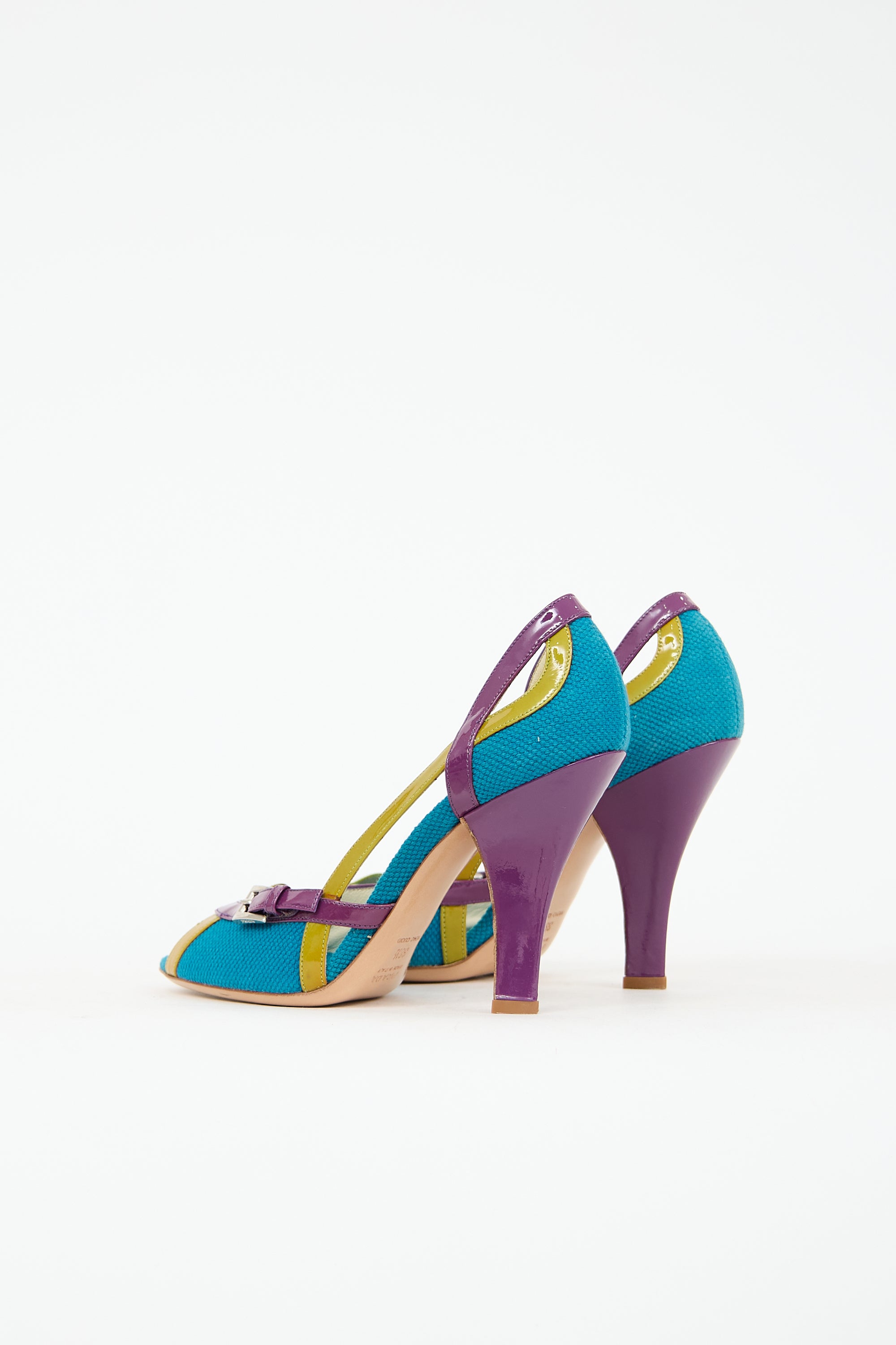 Prada Vintage Patent Leather & Canvas Heel