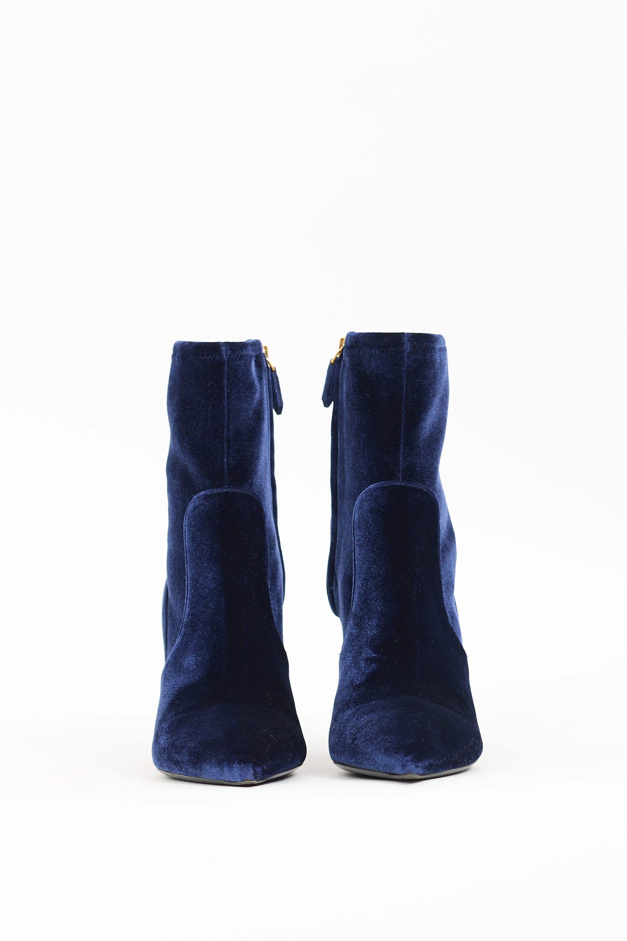 Prada Navy Velvet Pointed Toe Boot
