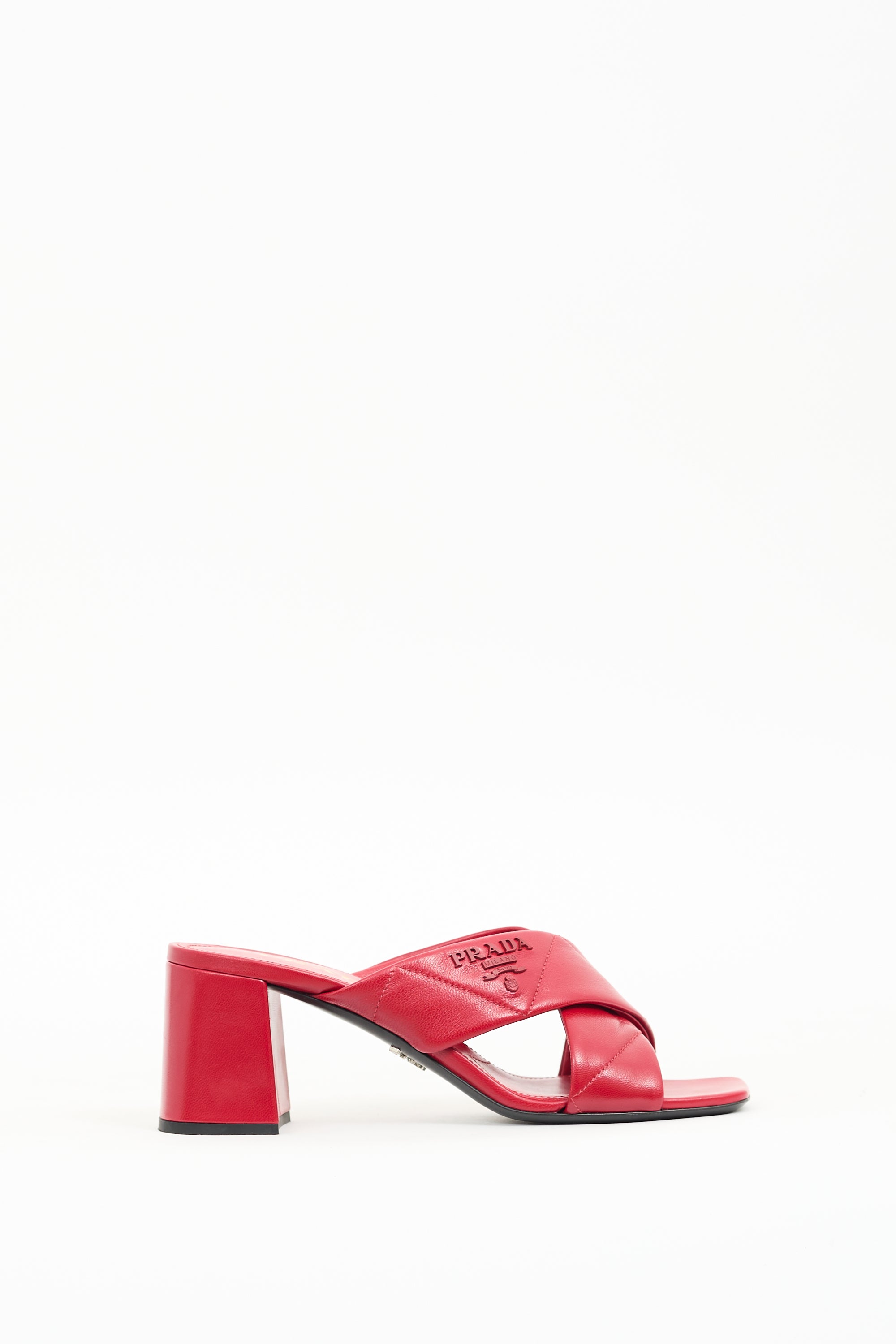 Prada Red Leather Quilted Cross Mule