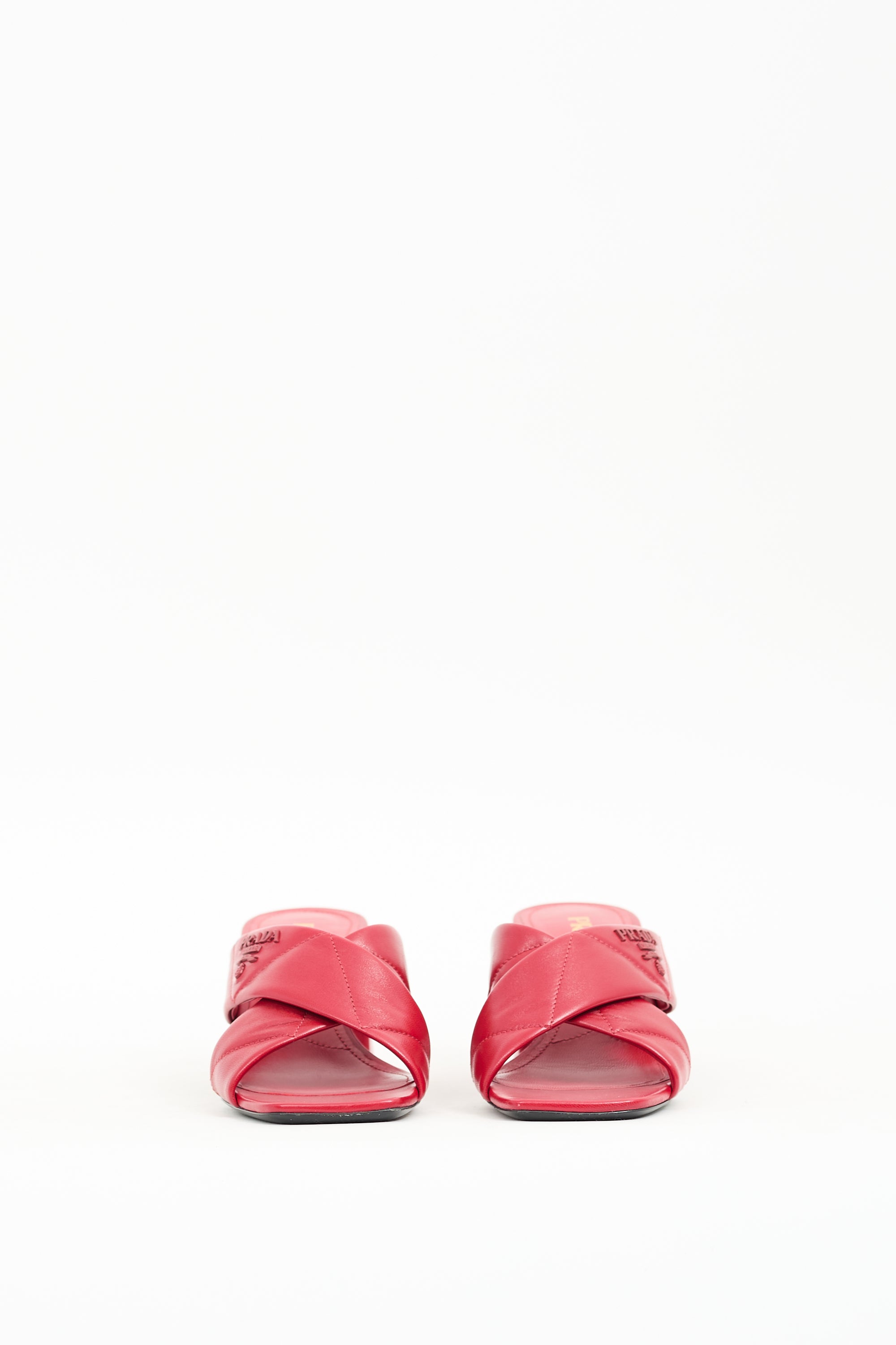 Prada Red Leather Quilted Cross Mule