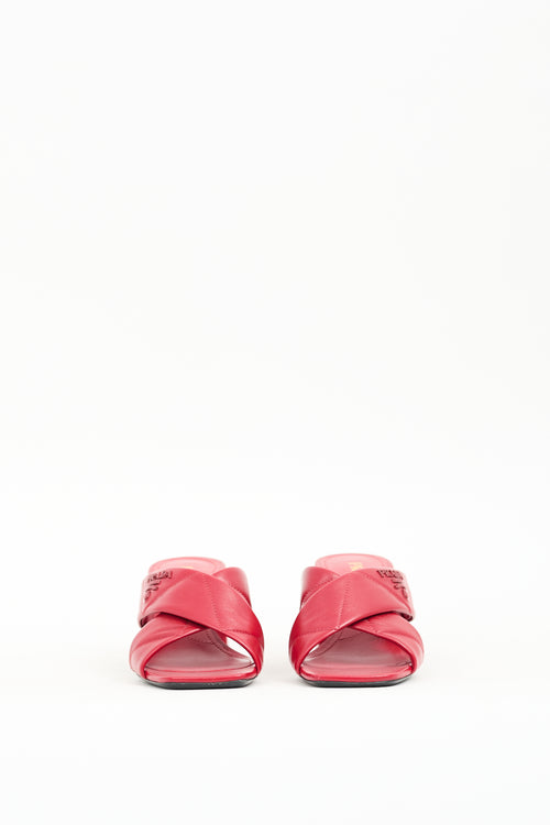 Prada Red Leather Quilted Cross Mule