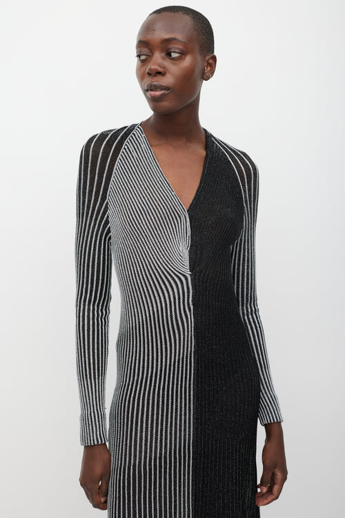Proenza Schouler Black & Silver Metallic Ribbed Dress