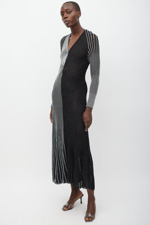 Proenza Schouler Black & Silver Metallic Ribbed Dress
