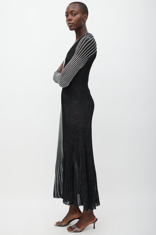 Proenza Schouler Black & Silver Metallic Ribbed Dress