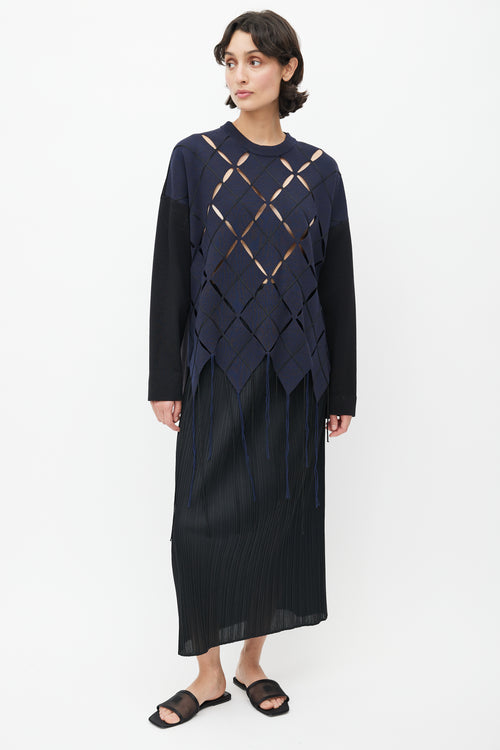 Proenza Schouler Navy & Black Cut Out Fringe Sweater
