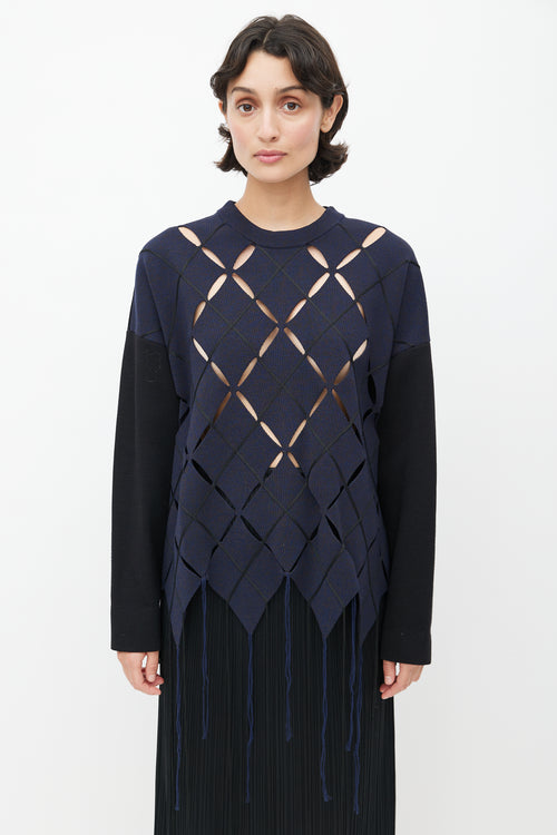Proenza Schouler Navy & Black Cut Out Fringe Sweater