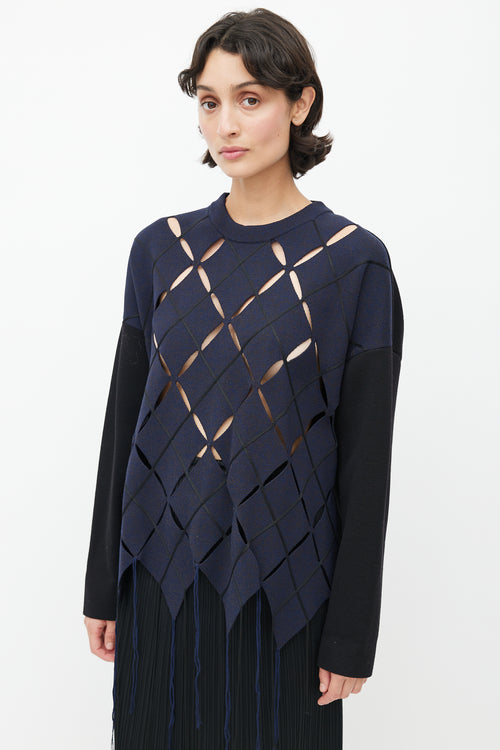 Proenza Schouler Navy & Black Cut Out Fringe Sweater