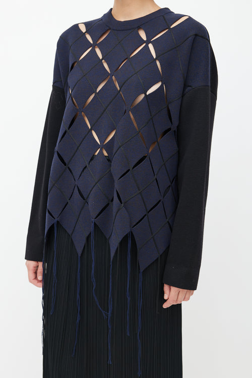 Proenza Schouler Navy & Black Cut Out Fringe Sweater