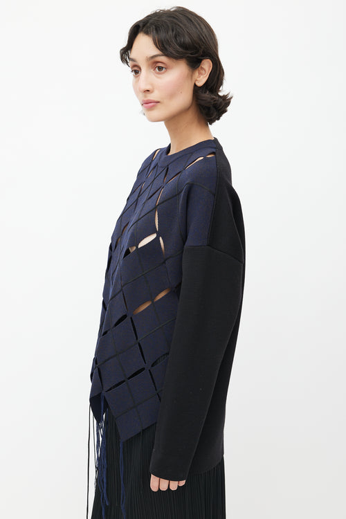 Proenza Schouler Navy & Black Cut Out Fringe Sweater