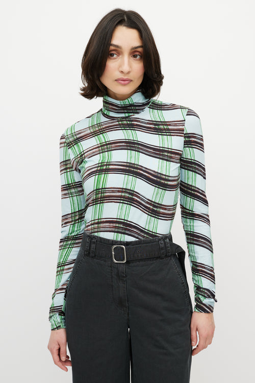 Proenza Schouler White Label Blue & Multi Checked Turtleneck