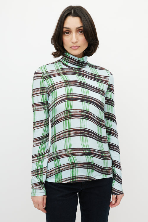 Proenza Schouler White Label Blue & Multi Checked Turtleneck