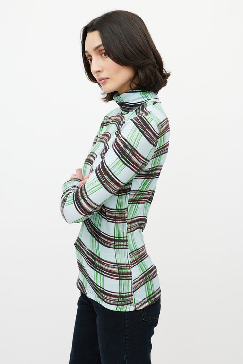 Proenza Schouler White Label Blue & Multi Checked Turtleneck